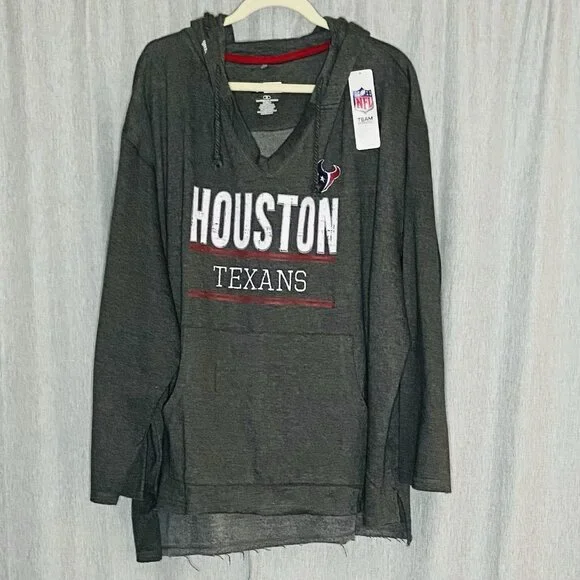 NWT Houston Texans NFL Apparel Raw Hem Hoodie Gray Sweatshirt Women’s Plus 3X - Picture 1 of 11